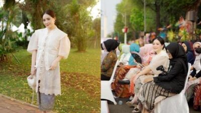 Gaya busana mama artis biru acara 7 bulanan