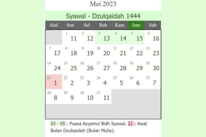 Cek kalender syawal 2023 untuk hari ini
